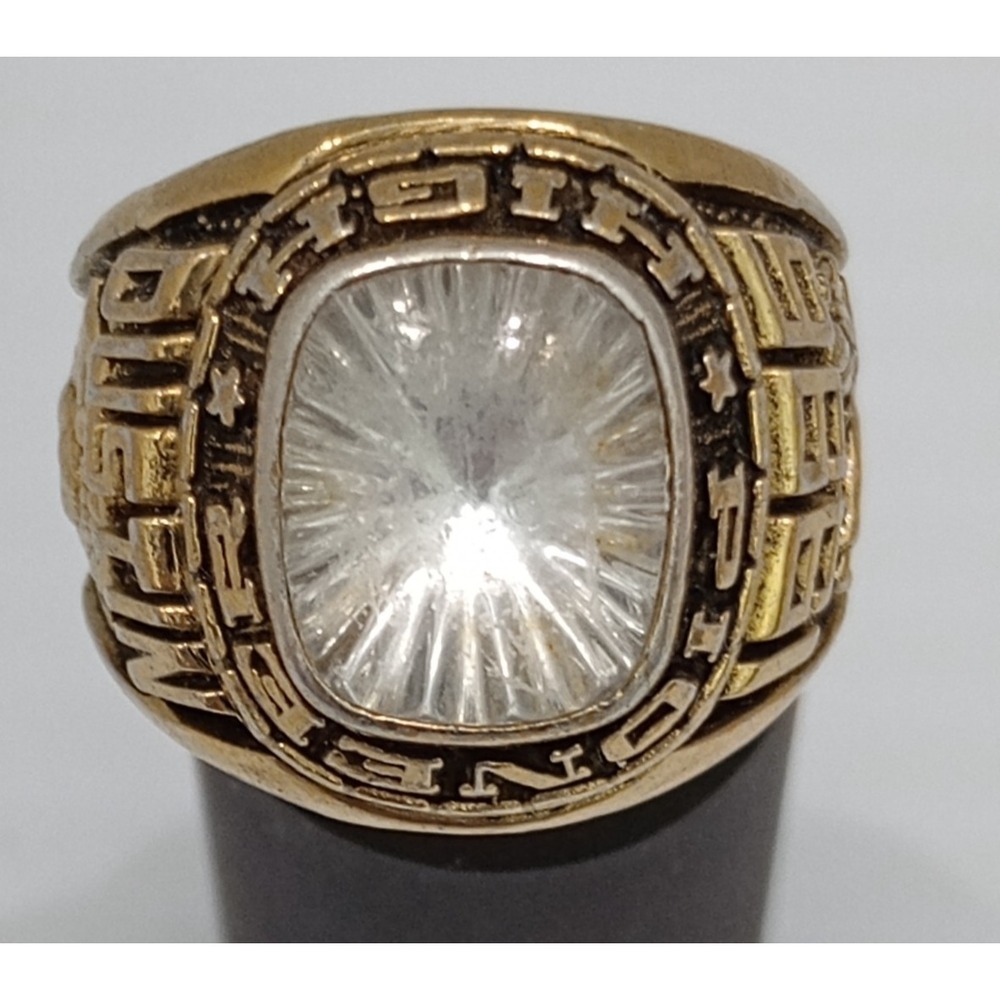 1996‎ Dustin Pioneer High School Class Ring Gold Tone SZ 8.5 Y2K Era Karate ACCR